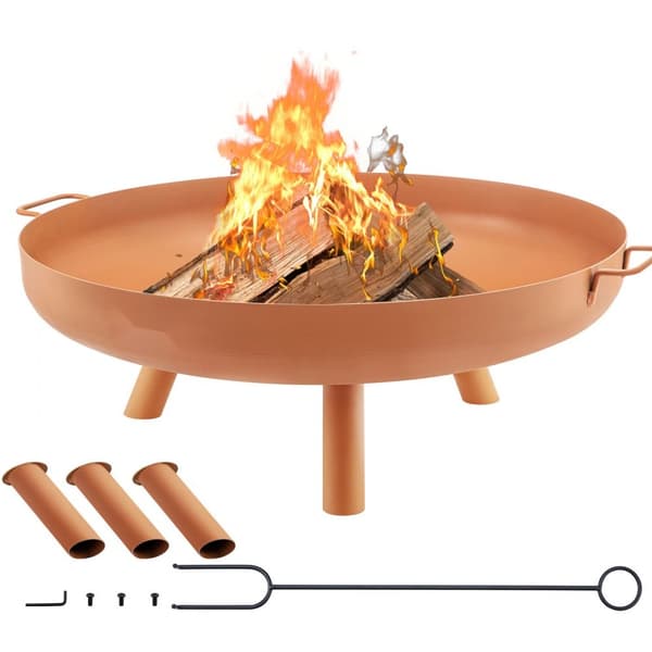 Kulsotåls bålskål, 30" dyb, til udendørs brug. Perfekt til terrasser, camping og haver. Inkluderer drænhul og bærbare håndtag.