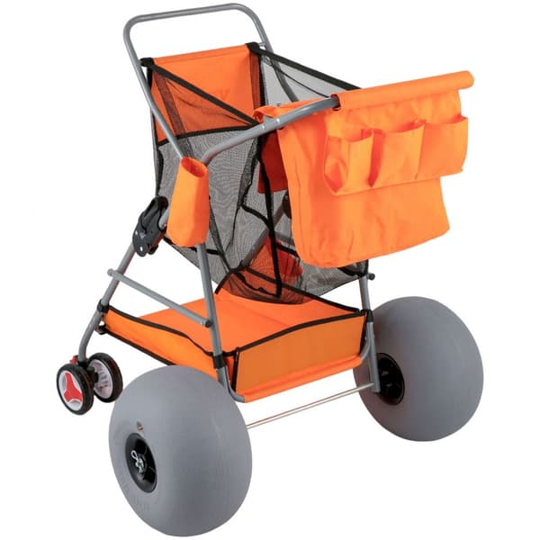 Beach Wonder Wheeler med 12 store ballonhjul, 350 lbs strandvogn til sand. Inkluderer flip flop-holder og opbevaringstaske."