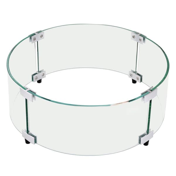Vindsikring til bålplads, 740 x 214 mm rundt, 6 mm klart hærdet glas. Ideel til gas, udendørs terrasser og gårdhaver.