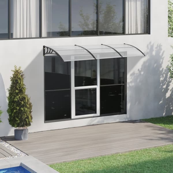 Vinduesdør med markise, 38" x 117", UV50+ PC-solsejl til udendørs terrasse, gennemsigtig, vandtæt, beskyttelse mod UV, regn og sne.