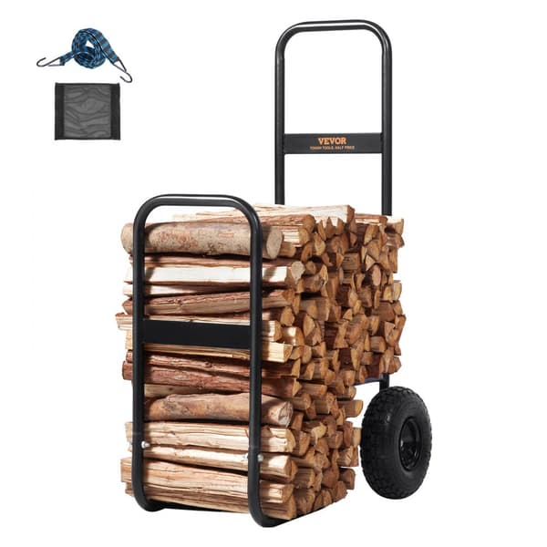 Polttopuukärry, 250 lbs kapasiteetti, kestävä teräsdolly, pneumaattiset pyörät, ulko- ja sisäkäyttöön.