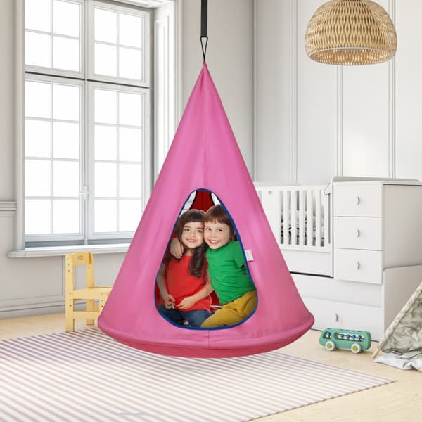 Kids Nest-stol, justerbar hængekøjestol til børn til indendørs og udendørs brug (99 cm D x 132 cm H), 113 kg kapacitet, lyserød.
