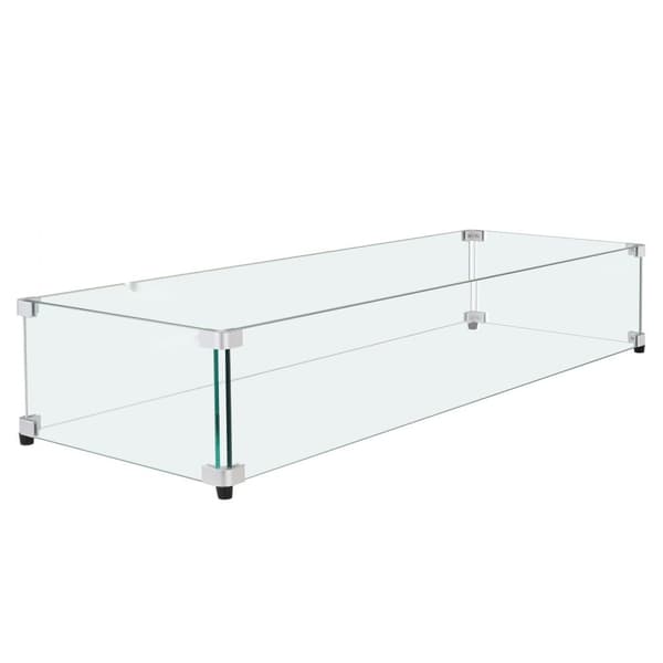 Lasinen tuulisuoja tulipalopöytään 773 x 367 x 191 mm, karkaistu lasi ja alumiinikulmakiinnikkeet, helppo koota.