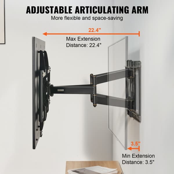 Full Motion TV-fäste för 37-90 tum, vridbart, lutning, horisontell justering, max VESA 600x400 mm, stödjer upp till 165 lbs.
