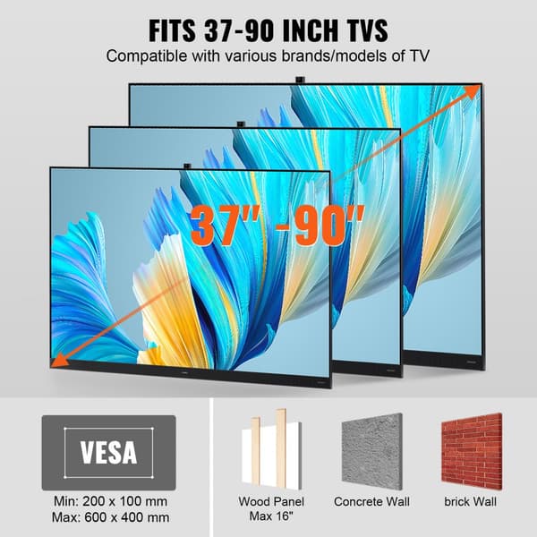 Full Motion TV-fäste för 37-90 tum, vridbart, lutning, horisontell justering, max VESA 600x400 mm, stödjer upp till 165 lbs.