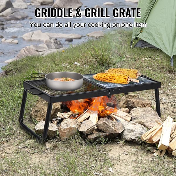 Taitettava nuotiogrilli, 57 cm teräsritilä, kannettava retkeilyvälineet ja grilliteline ulkona ruoanlaittoon.