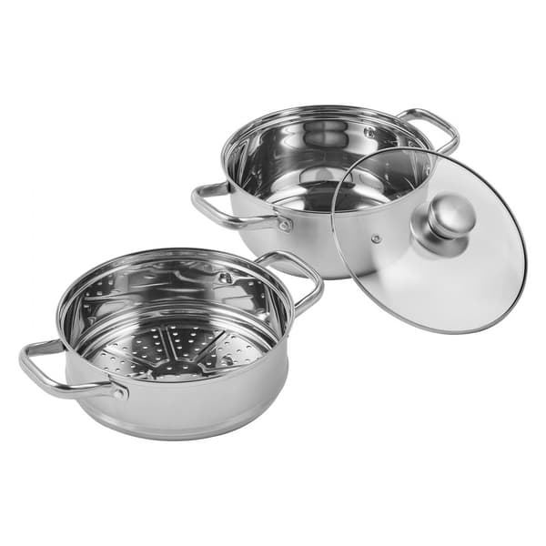 Höyrykeitin 22 cm, 3QT ruostumattomasta teräksestä, suuri kapasiteetti, kannellinen höyrytysastia kaasugrillille.