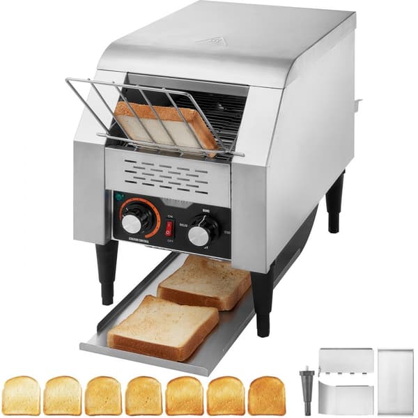 Kommersiel transportbrødrister, 150 skiver/time, tungt brug, holdbar. Perfekt til effektive fødevareproduktion!