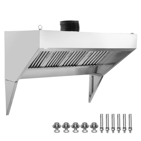Kommersiell Avgaskåpa, 8FT Food Truck Huv, 201 rostfritt stål, med 4 löstagbara U-nät, oljefilternät, rostbeständig ventilationshuv.
