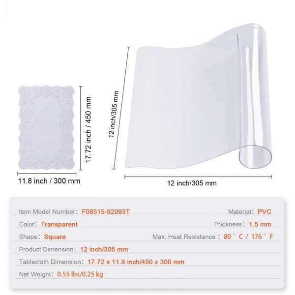 Klar bordsskydd, 12"x12"/305x305 mm, 1,5 mm PVC-plastduk, vattentät skydd för skrivbord, soffbord, matsalsbord.