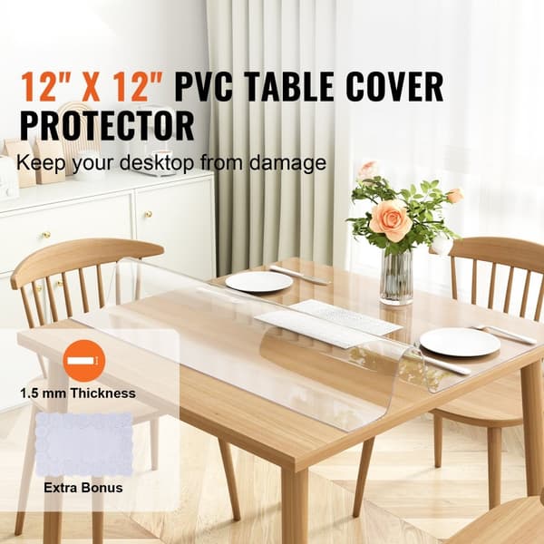 Klar bordsskydd, 12"x12"/305x305 mm, 1,5 mm PVC-plastduk, vattentät skydd för skrivbord, soffbord, matsalsbord.