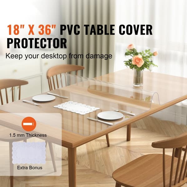 Kirkas 18"x36" PVC-pöytäsuoja, 1,5 mm paksu, vedenpitävä työpöydälle ja ruokapöydälle.