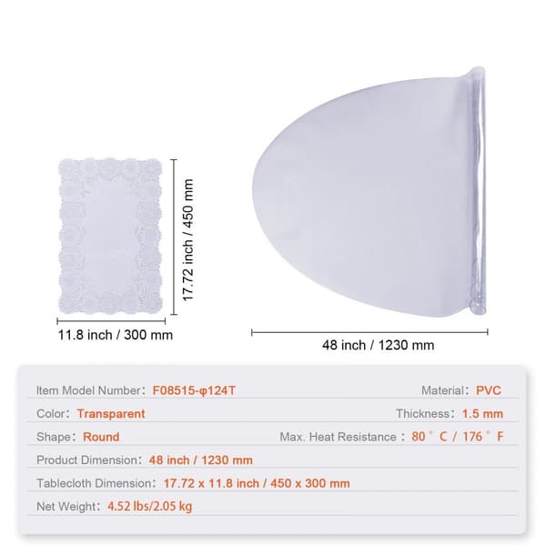 Klar bordsskydd, 48 tum/1230 mm, 1,5 mm PVC-plastduk, vattentätt skydd för skrivbord, soffbord och matsalsbord.
