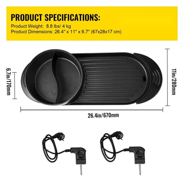 2-in-1 BBQ Pannu Grill ja Hot Pot, Monitoiminen Teppanyaki, Sähköliesi, 5 nopeutta Korealaiseen grillaukseen.