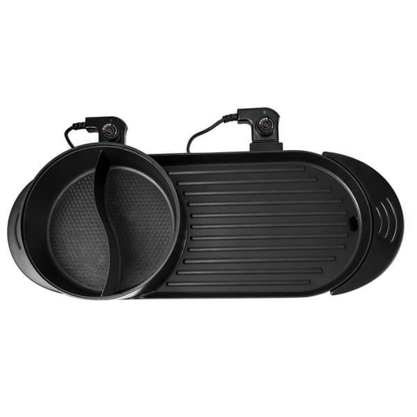 2-in-1 BBQ Pannu Grill ja Hot Pot, Monitoiminen Teppanyaki, Sähköliesi, 5 nopeutta Korealaiseen grillaukseen.