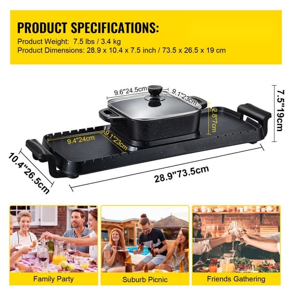 2-in-1 Sähkögriili ja Kuuma Pata, 2400 W BBQ Pannu, Monitoiminen Teppanyaki, Savuton, Tarttumaton, 1-8 hengelle.