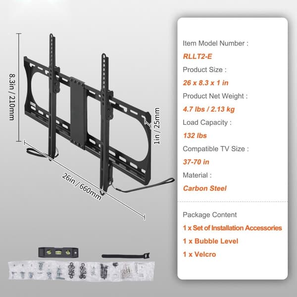 Universal tv-vægbeslag, lavprofil, passer til 37-70" tv. Tilgængeligt med tilt-funktion, Max VESA 600x400 mm, cap. 132 lbs.