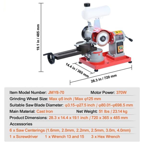 Rundsavbladssliber 370W, 3600RPM med vandtank og 5" hjul - perfekt til effektiv slibning!