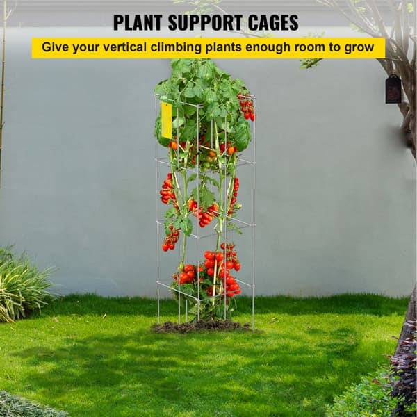 Tomatbure, 30 x 30 x 117 cm, 5 stk. firkantede støtte til planter, sølv PVC-belagt stål til klatring af grøntsager og blomster.