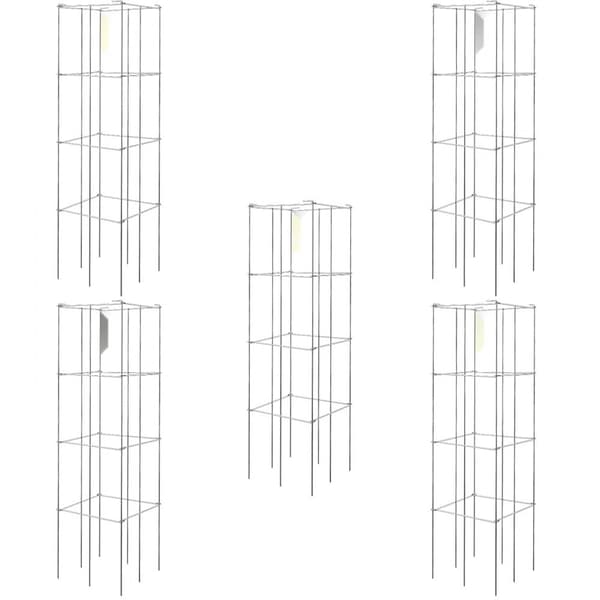 Tomatburar, 11,8\" x 11,8\" x 46,1\", 5-pack fyrkantiga växtstödburar i silver PVC-belagda ståltorn för klättring av grönsaker.