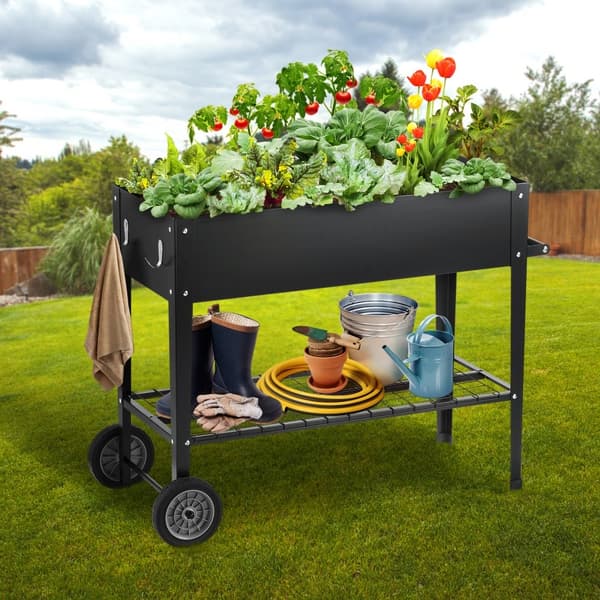 Hævet haveseng, 42,5 x 19,5 x 31,5 tommer galvaniseret plantekasse til blomster, grøntsager og urter - perfekt til have og altan!