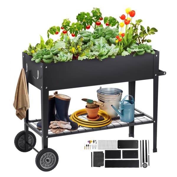 Hævet haveseng, 42,5 x 19,5 x 31,5 tommer galvaniseret plantekasse til blomster, grøntsager og urter - perfekt til have og altan!