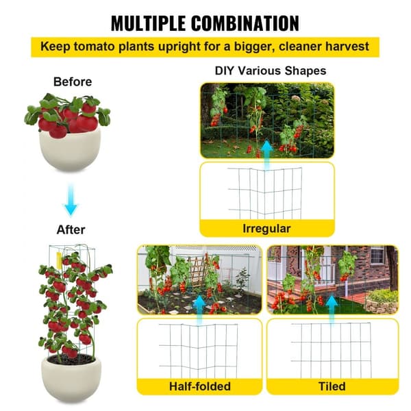 Tomatbure i sæt af 10, mål: 30 x 30 x 117 cm. Grønne PVC-belagte støttestrukturer til klatrende grøntsager og blomster.