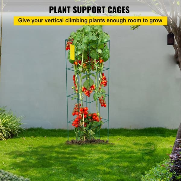 Tomatbure i sæt af 10, mål: 30 x 30 x 117 cm. Grønne PVC-belagte støttestrukturer til klatrende grøntsager og blomster.