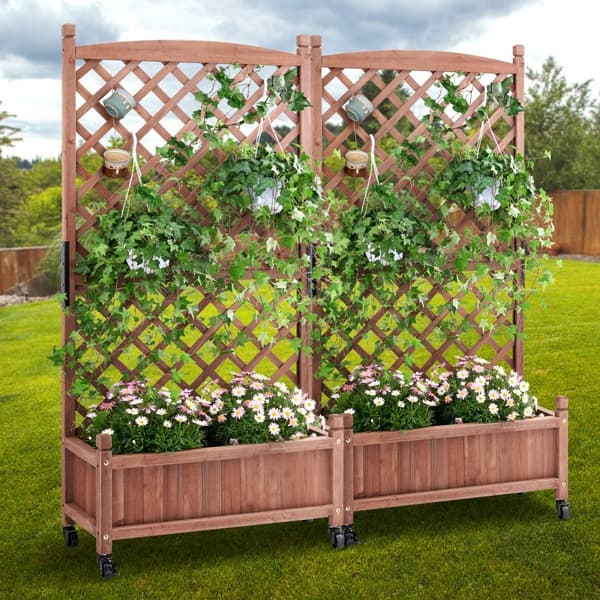 Korotettu puutarhasänky 2KPL, 60"x13"x61,4", viiniköynnöksille. Vapaasti seisova säleikkö, täydellinen ulkokäyttöön!