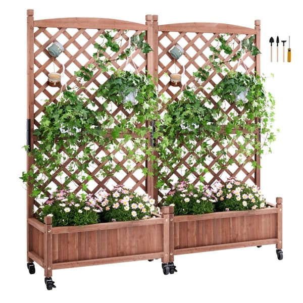 Korotettu puutarhasänky 2KPL, 60"x13"x61,4", viiniköynnöksille. Vapaasti seisova säleikkö, täydellinen ulkokäyttöön!