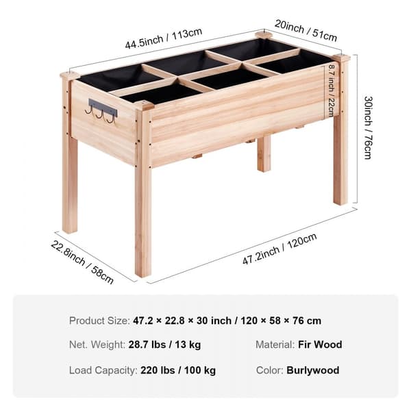 Korotettu puinen puutarhasänky 47,2x22,8x30" - istutuslaatikko kukille, vihanneksille ja yrteille.