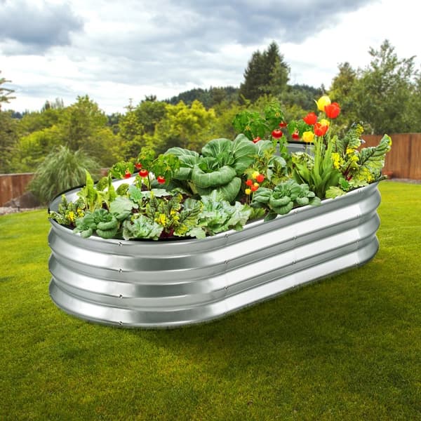 Hævet haveseng i galvaniseret metal, 48,2 x 24,6 x 11 tommer. Perfekt til blomster, grøntsager og urter i haven eller altanen. Sølvfarvet.