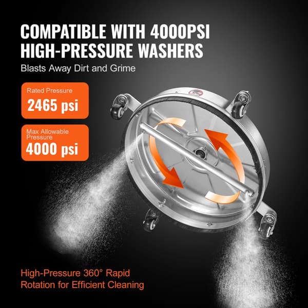 18" painepesurin puhdistuslaite pyörillä, ruostumattomasta teräksestä, Max 4000 PSI, 1/4" pikaliitin, sähkökäyttöinen.
