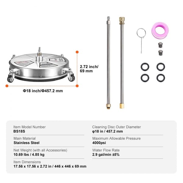 18" painepesurin puhdistuslaite pyörillä, ruostumattomasta teräksestä, Max 4000 PSI, 1/4" pikaliitin, sähkökäyttöinen.