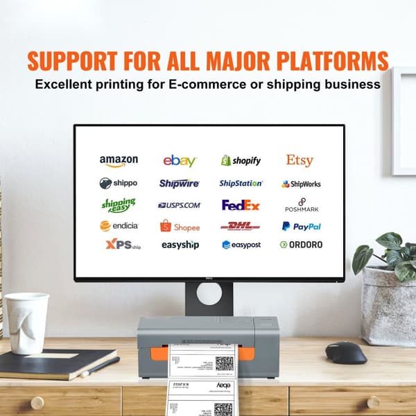 Lämpötarratulostin 203DPI, 60 kpl/min, USB, autom. tarrantunnistus, Windows/Mac/Linux-tuki, yhteensopiva Amazonin ja eBayn kanssa.