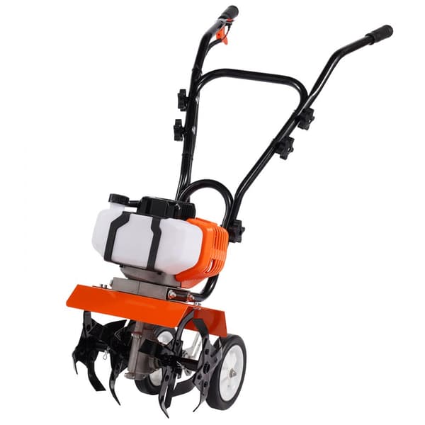 Gasdriven rorkultivator 43CC, 2-takt, med 4 justerbara stålfrämre pinnar för gräsmatta, trädgård och åkerjord.