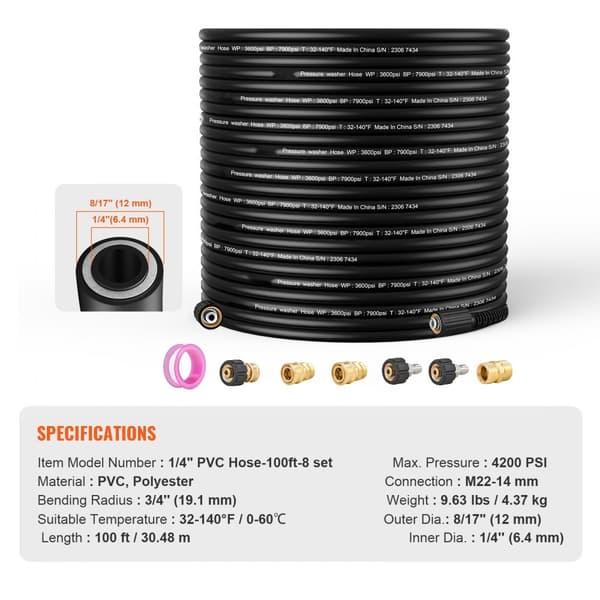 Painepesurin letku 30,5 m, M22-14 mm messinkikierre, 4200 PSI Heavy Duty, sopii useimmille merkkipainepesureille.