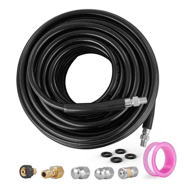 Högtryckstvättslang 30,5 m, 6,35 mm, mässingsgänga, böjningsradie 19 mm, 4200 PSI, Heavy Duty spraymunstycke.