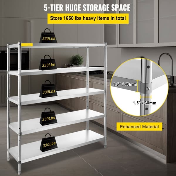 Förvaringshylla, 5-vånings, garagehylla i rostfritt stål, 70,9 x 17,7 x 70,9 tum, Heavy Duty, justerbar höjd.