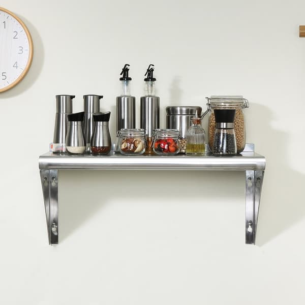 12" x 36" hylla i rostfritt stål, väggmonterade hyllor, 250 lbs kapacitet för restaurang, kök och hotell.