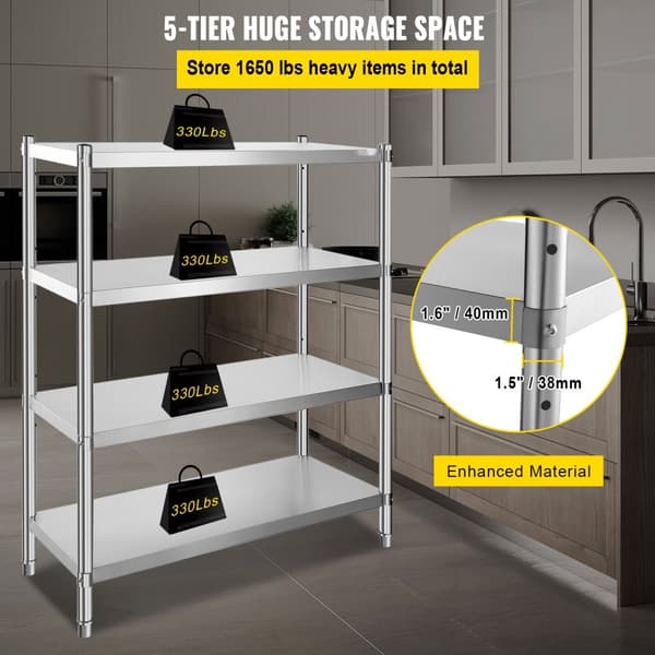 Rustfrit stål reoler, 46,8x18,5 tommer, 4-trins justerbare hylder til køkken og garage. Holder op til 330 lbs. Ideel til kommerciel brug.