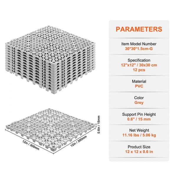 Interlocking Dränering Golvmatta 30 x 30 cm PVC Halkfria golvplattor 12-pack