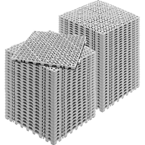 Modulære sammenkoblede puder, 55 stk. 30 x 30 cm. Bløde PVC-fliser til dræning, skridsikre til badeværelse, køkken og pool. Grå farve.