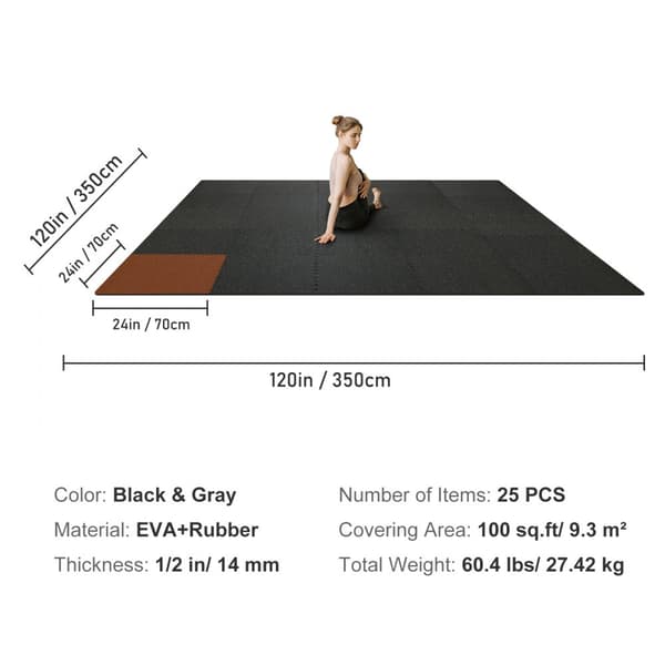 25 ST 1/2 tum tjocka gymgolvmattor, 24" x 24" EVA-skum och gummitopp, vattentät pusselgolv för gym och hem.