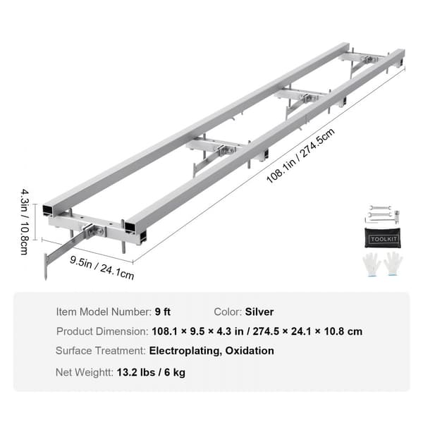 Rail Mill Guide System 9 ft motorsågsfräsning Rail Guide 4 tvärbalkssatser