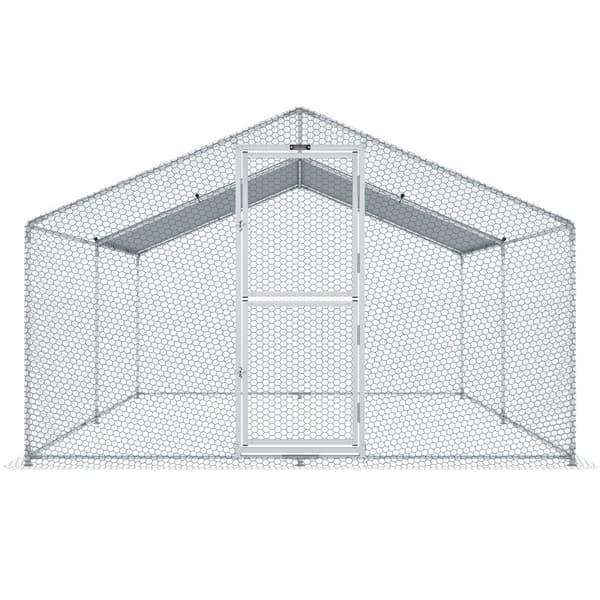 Metal hønsegård 13,1 x 9,8 x 6,6 fod. Udendørs walk-in fjerkræhus med vandtæt dæksel og beskyttelsesnet til høns, ænder og kaniner.