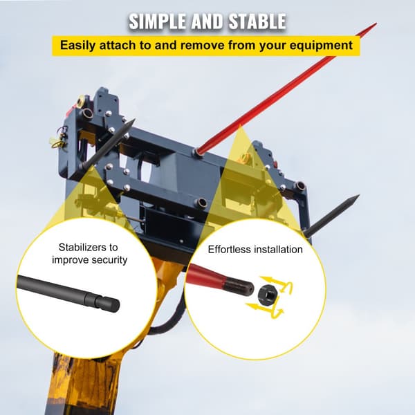 Høspyd 49" med 3000 lbs kapacitet, hurtig fastgørelse, firkantede ballegafler i 1 3/4", stabilisatorer og Conus 2.