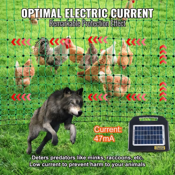 Elektriskt stängsel, 48" H x 100" L, PE-nät med solenergi, bärbart för höns, ankor, gårdar och kaniner.