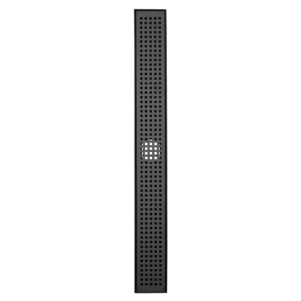 610 mm lineaarinen suihkukaivo, neliöritilä, harjattu 304 ruostumaton teräs, mattamusta, hiussiivilä.