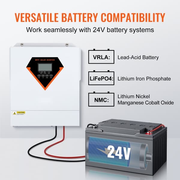 Hybridisolarinvertteri-laturi 3500W 230V, sisäänrakennettu 60A MPPT-ohjain tehokkuuden maksimoimiseksi.